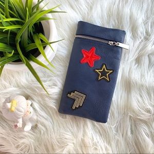 Blue Bifold Snap Faux leather Patch Wallet